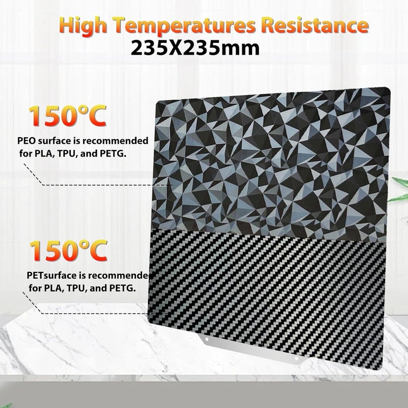 Wefuit 235x235mm Build Plate for AD5X/AD5M/AD5M pro/Ender 3/3 Pro/Ender 3 S1/Ender 3 V2 Neo/Ender 3 Neo 3D Printer,Diamond PEO+Carbon Fiber PET Spring Steel Sheet Plate 3D Printer Platform. - Image 3